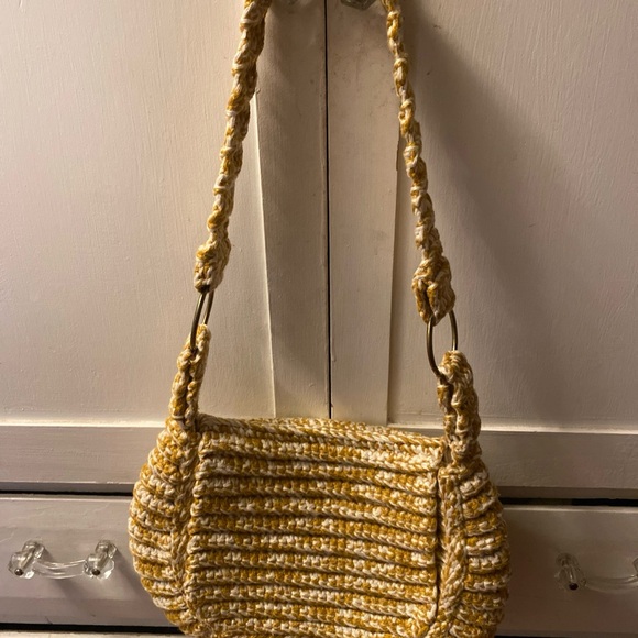 Chic Crochet Shoulder Bag in Yellow and Cream - Picture 1 of 6